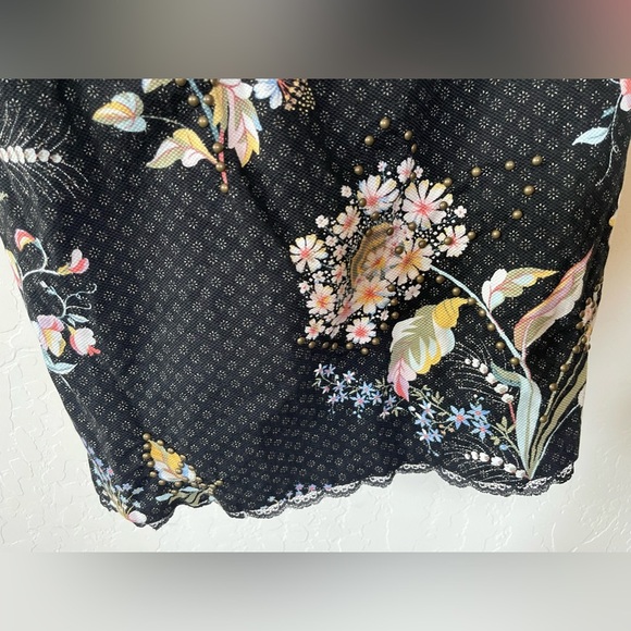 Maeve| Anthro Floral Beaded Black Shift Dress, One Shoulder with Velvet Tie••• - Picture 10 of 16